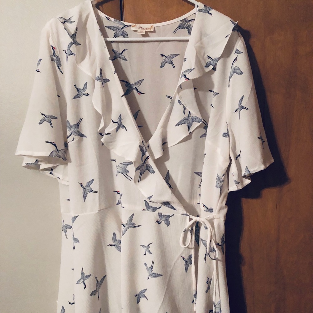 Wrap Blouse w/ Crane Print Plus 3X